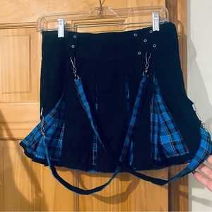 Vintage Turquoise Blue & Black Plaid Pleated Reversible Tripp NYC Skirt - M